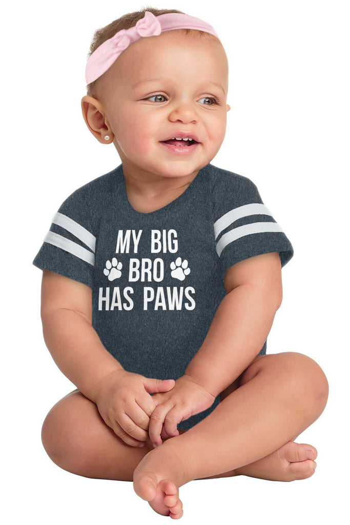 Big Bro Has Paws Football Romper Bodysuit-Direct To Garment Print-Brisco Baby