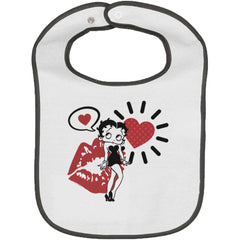 Cartoon Betty Trimmed White Snap Bib-Direct To Garment Print-Brisco Baby
