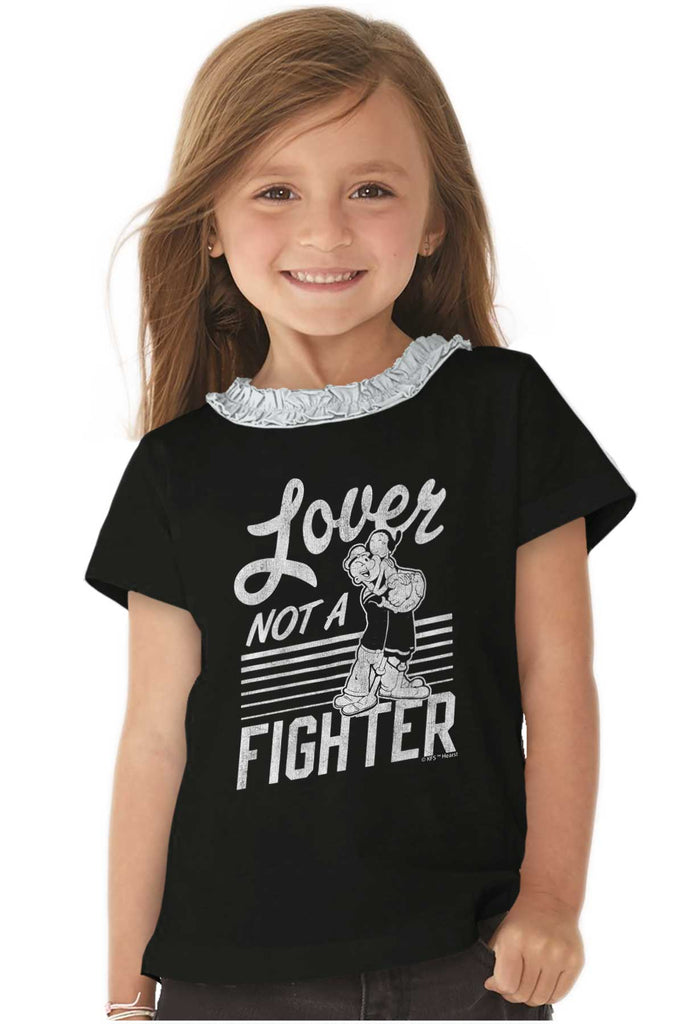 Lover Not A Fighter Toddler Ruffled Trim T-Shirt-Direct To Garment Print-Brisco Baby