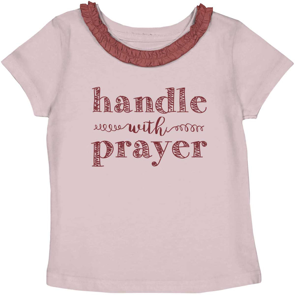 Handle With Prayer Toddler Ruffled Trim T-Shirt-Direct To Garment Print-Brisco Baby