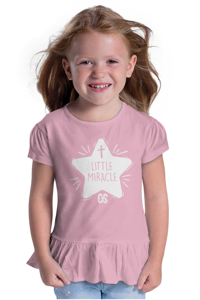 Little Miracle Toddler Ruffle Bottom Tee-Direct To Garment Print-Brisco Baby