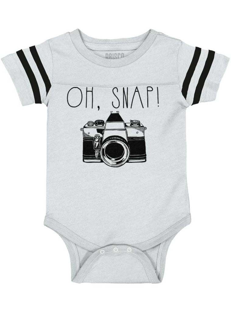 Oh Snap Camera Football Romper Bodysuit-Direct To Garment Print-Brisco Baby