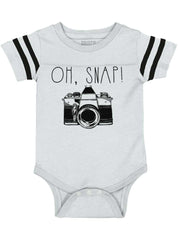 Oh Snap Camera Football Romper Bodysuit-Direct To Garment Print-Brisco Baby