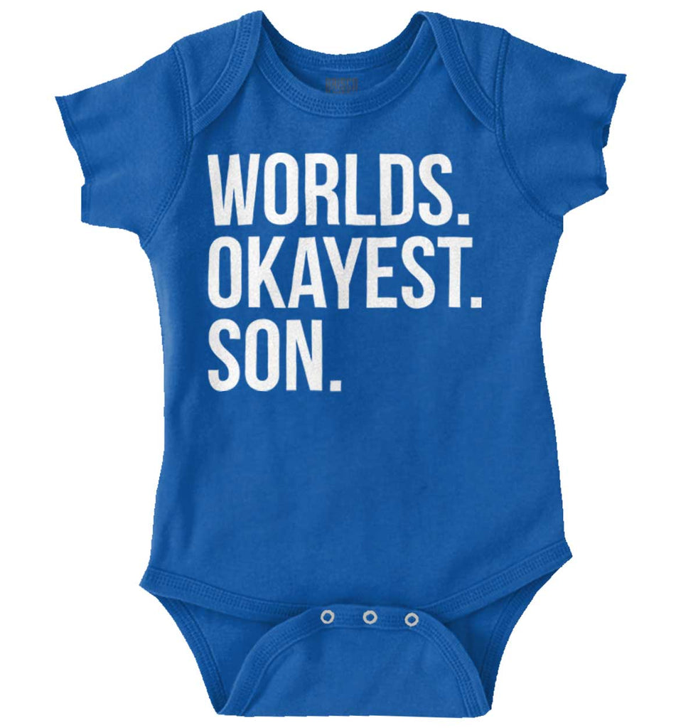 Worlds Okayest Son Romper Bodysuit-Direct To Garment Print-Brisco Baby