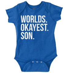 Worlds Okayest Son Romper Bodysuit-Direct To Garment Print-Brisco Baby