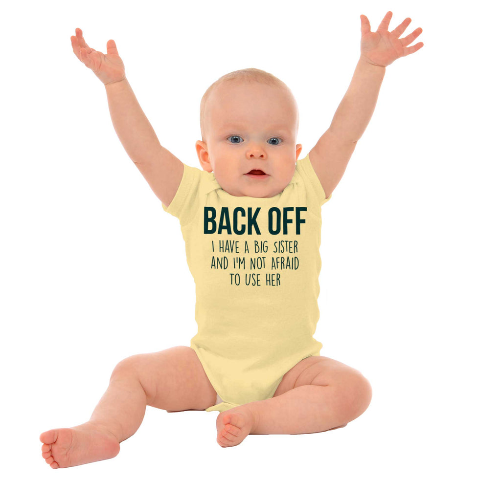 Big Sister And Not Afraid To Use Her Romper Bodysuit-Direct To Garment Print-Brisco Baby