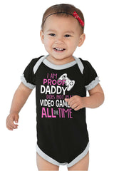 Daddy Plays Video Games Baby Ruffled Trim Romper-Direct To Garment Print-Brisco Baby