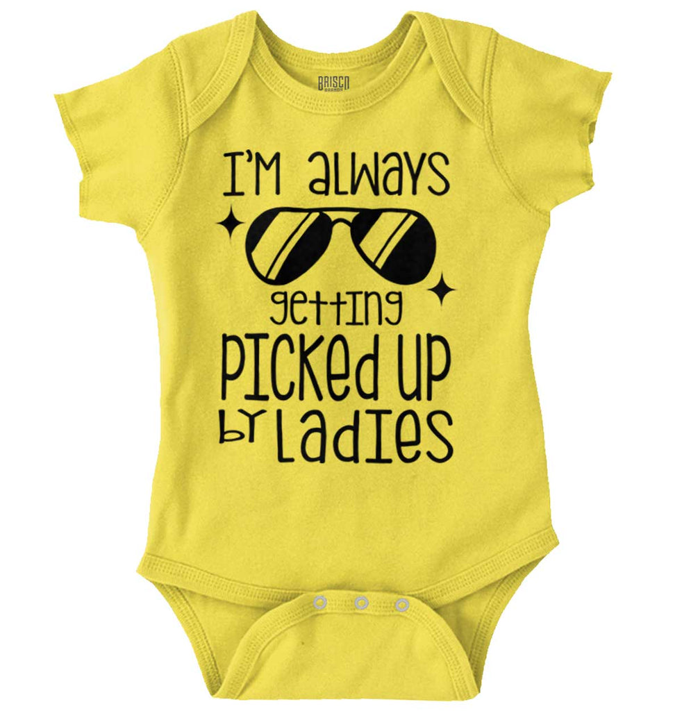 Picked Up By Ladies Romper Bodysuit-Direct To Garment Print-Brisco Baby