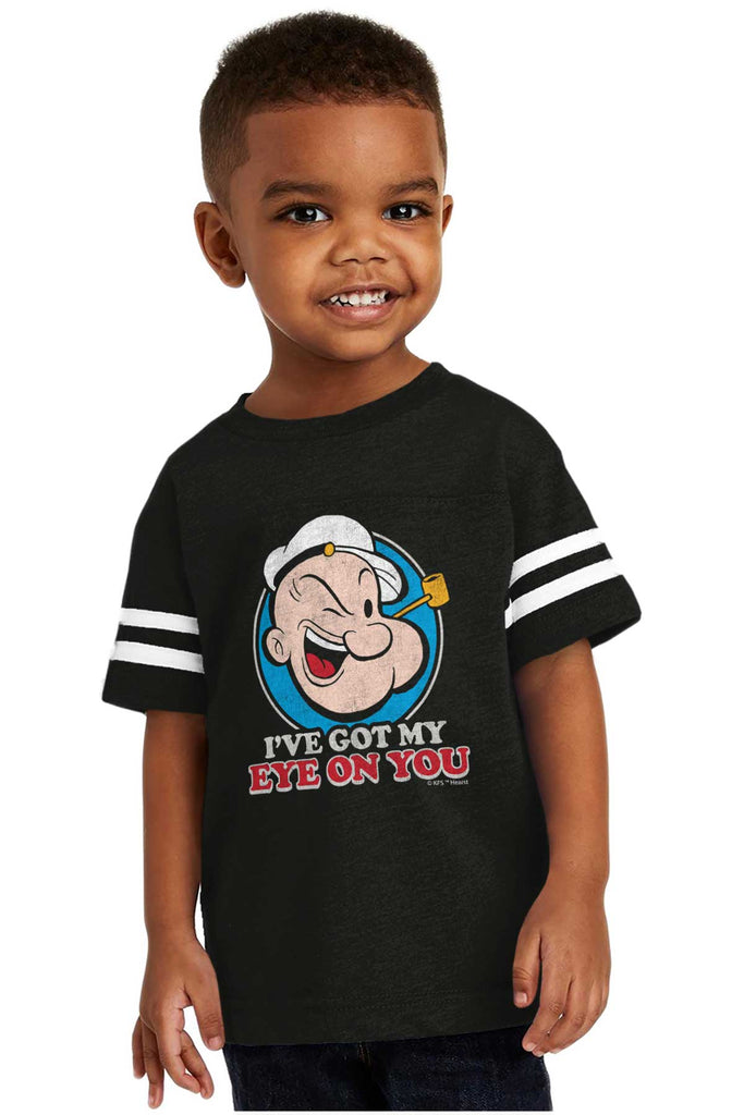 Got My Eye On You Toddler Football Jersey Tee-Direct To Garment Print-Brisco Baby