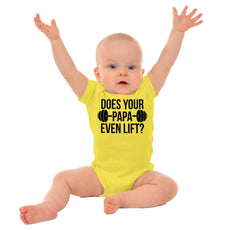 Does Your Papa Lift? Romper Bodysuit-Direct To Garment Print-Brisco Baby
