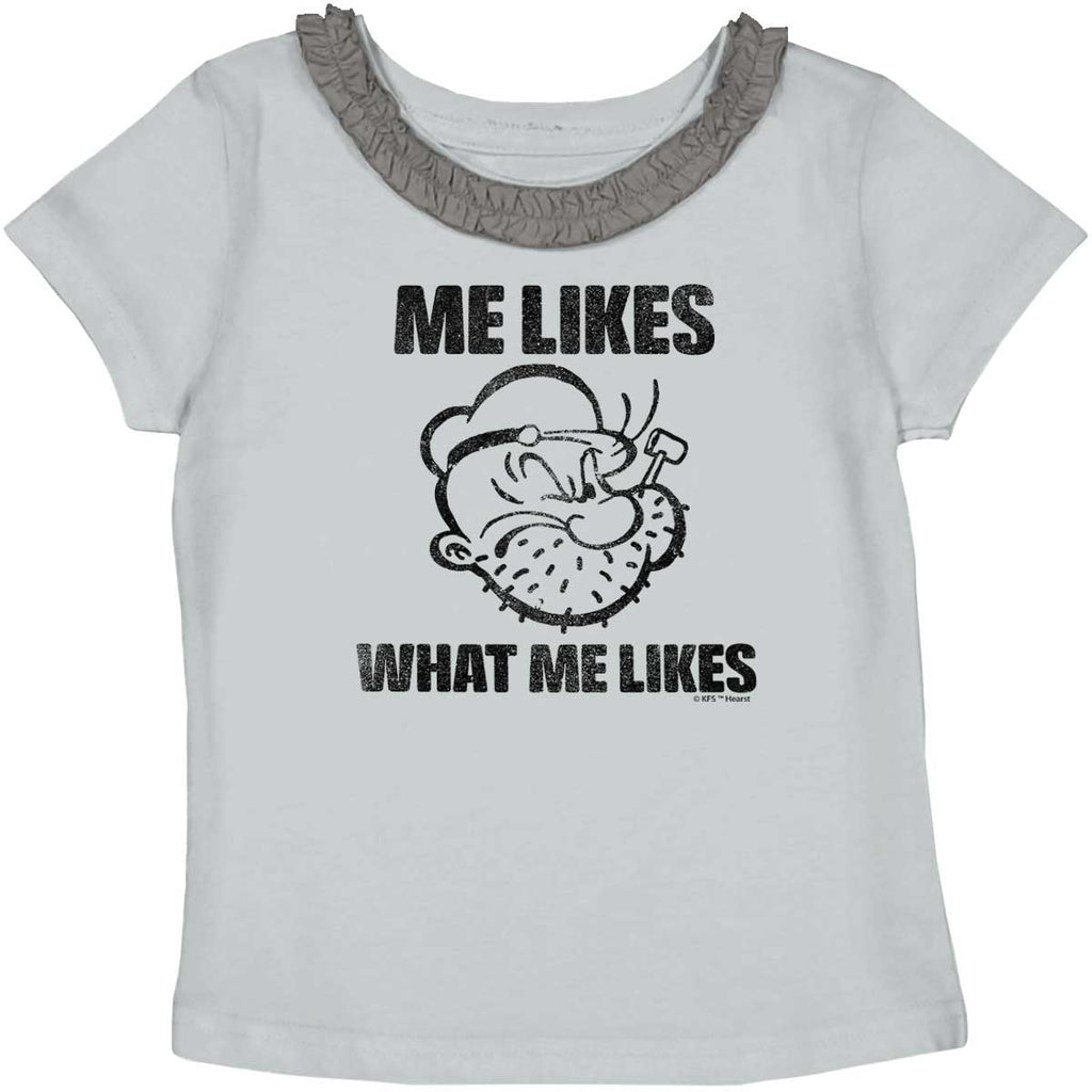 What Me Likes Toddler Ruffled Trim T-Shirt-Direct To Garment Print-Brisco Baby