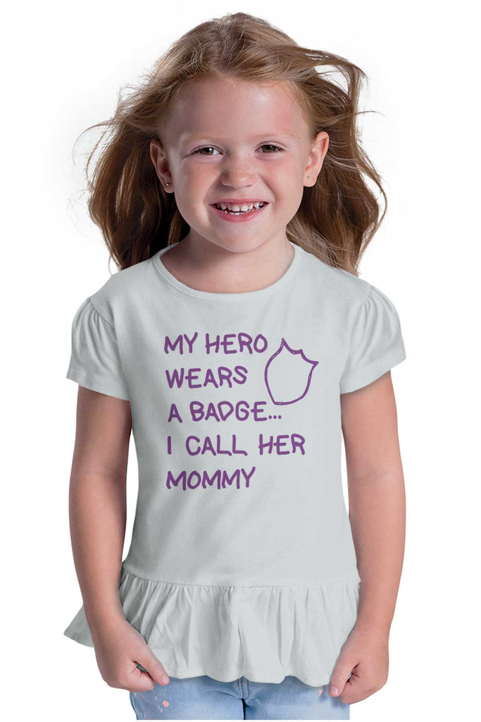 Hero Wears Badge Toddler Ruffle Bottom Tee-Direct To Garment Print-Brisco Baby