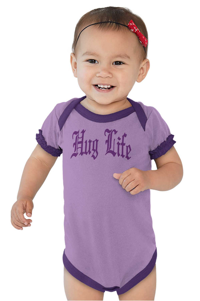 Hug Life Baby Ruffled Trim Romper-Direct To Garment Print-Brisco Baby