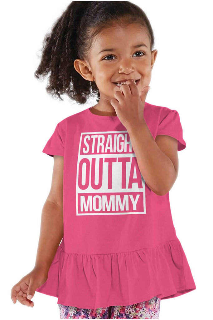 Straight Outta Mommy Toddler Ruffle Bottom Tee-Direct To Garment Print-Brisco Baby