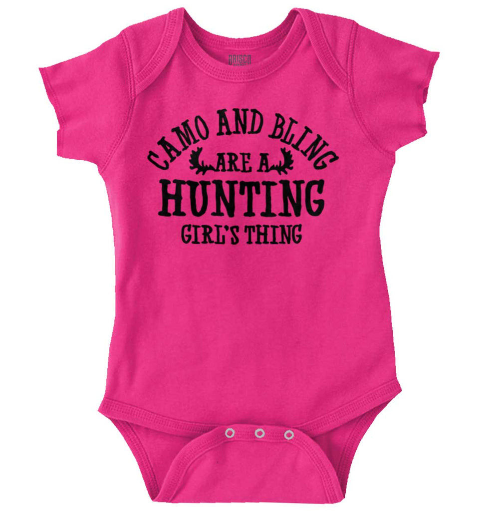 Camo Bling Hunting Thing Romper Bodysuit-Direct To Garment Print-Brisco Baby