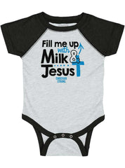 Milk And Jesus Raglan Romper Bodysuit-Direct To Garment Print-Brisco Baby