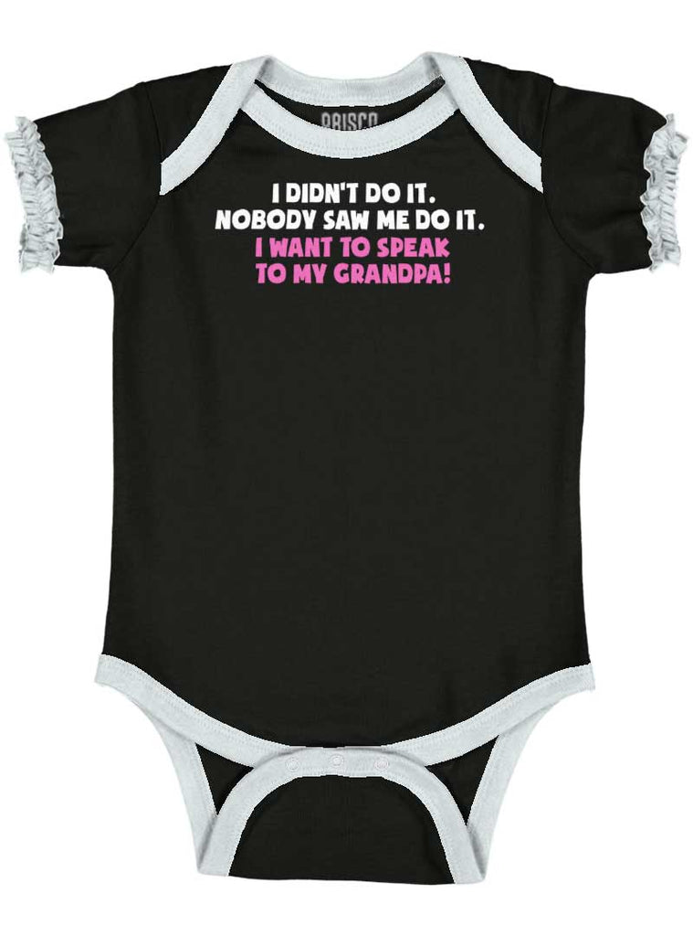 I Didn't Do It Baby Ruffled Trim Romper-Direct To Garment Print-Brisco Baby