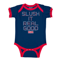 Slush It Real Good Baby Ruffled Trim Romper-Direct To Garment Print-Brisco Baby