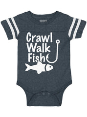 Crawl Walk Fish Football Romper Bodysuit-Direct To Garment Print-Brisco Baby
