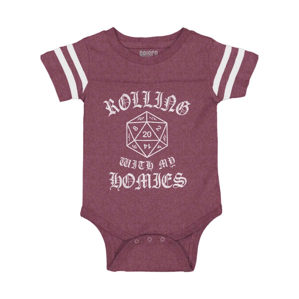 Rolling With My Homies Dungeons Football Romper Bodysuit-Direct To Garment Print-Brisco Baby