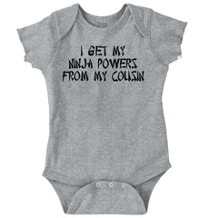 Ninja Powers From Cousin Romper Bodysuit-Direct To Garment Print-Brisco Baby