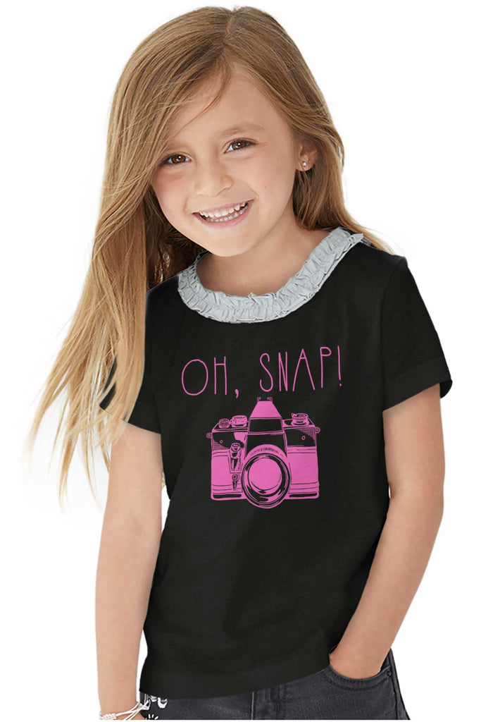 Oh Snap Camera Toddler Ruffled Trim T-Shirt-Direct To Garment Print-Brisco Baby