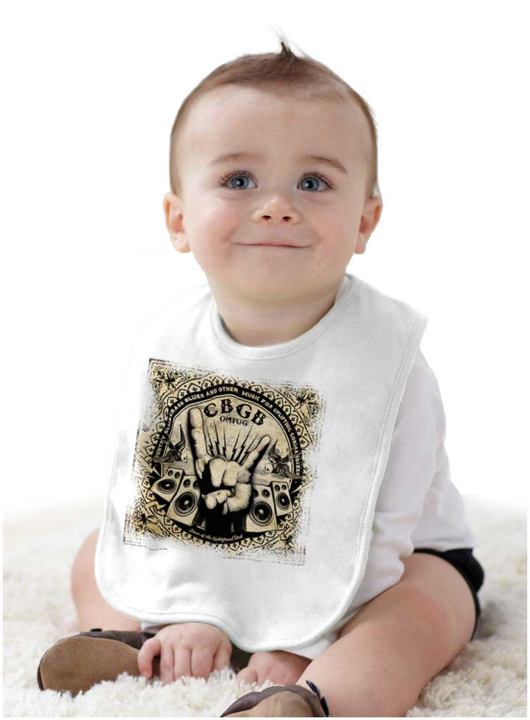 CBGB Horns Infant Baby Bib-Direct To Garment Print-Brisco Baby