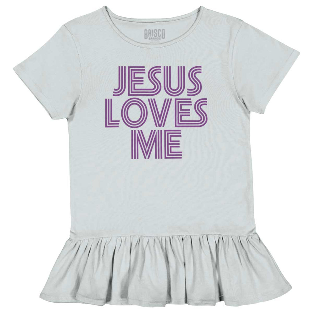Christ Loves Me Toddler Ruffle Bottom Tee-Direct To Garment Print-Brisco Baby