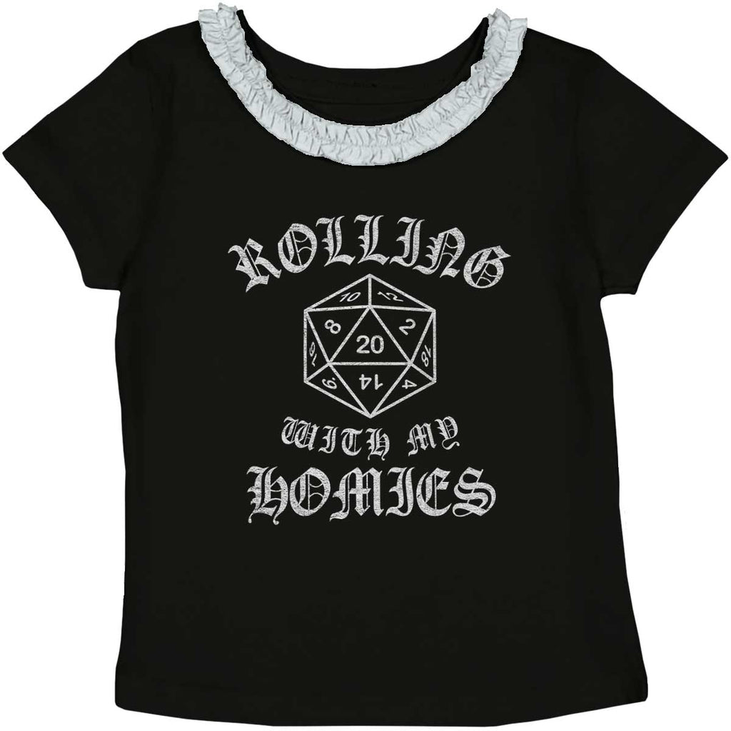 Rolling With My Homies Dungeons Toddler Ruffled Trim T-Shirt-Direct To Garment Print-Brisco Baby