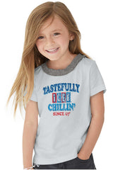 Chillin Since '67 Toddler Ruffled Trim T-Shirt-Direct To Garment Print-Brisco Baby