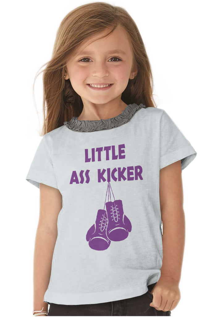 Little Ass Kicker Toddler Ruffled Trim T-Shirt-Direct To Garment Print-Brisco Baby