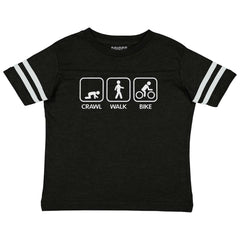 Crawl Walk Bike Toddler Football Jersey Tee-Direct To Garment Print-Brisco Baby