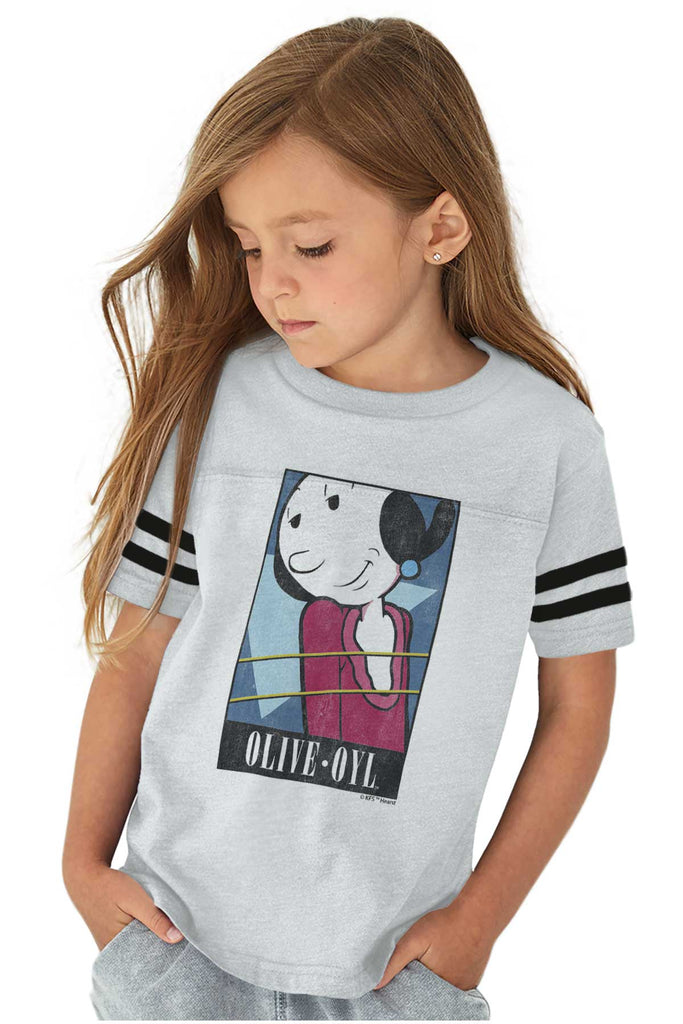 Olive Oyl Toddler Football Jersey Tee-Direct To Garment Print-Brisco Baby