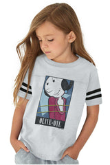 Olive Oyl Toddler Football Jersey Tee-Direct To Garment Print-Brisco Baby