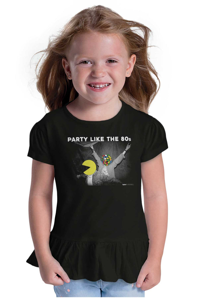 Party Like The 80s Toddler Ruffle Bottom Tee-Direct To Garment Print-Brisco Baby