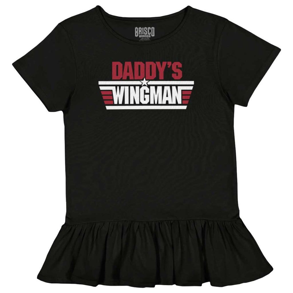 Daddy's Wingman Toddler Ruffle Bottom Tee-Direct To Garment Print-Brisco Baby