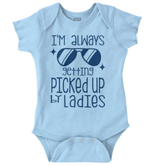 Picked Up By Ladies Romper Bodysuit-Direct To Garment Print-Brisco Baby