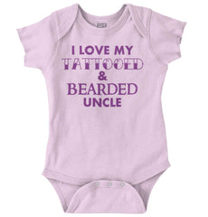 Love My Tattooed Bearded Uncle Romper Bodysuit-Direct To Garment Print-Brisco Baby