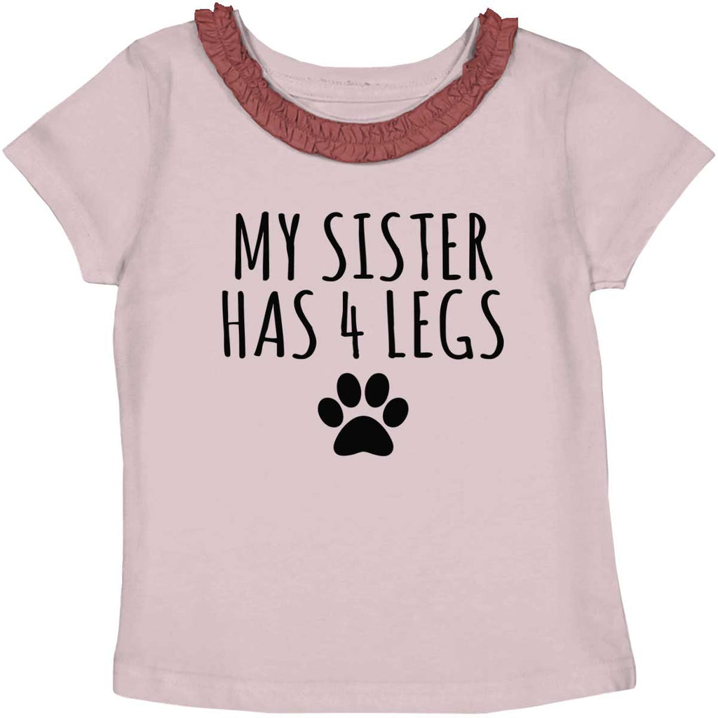 Sister has 4 legs Toddler Ruffled Trim T-Shirt-Direct To Garment Print-Brisco Baby