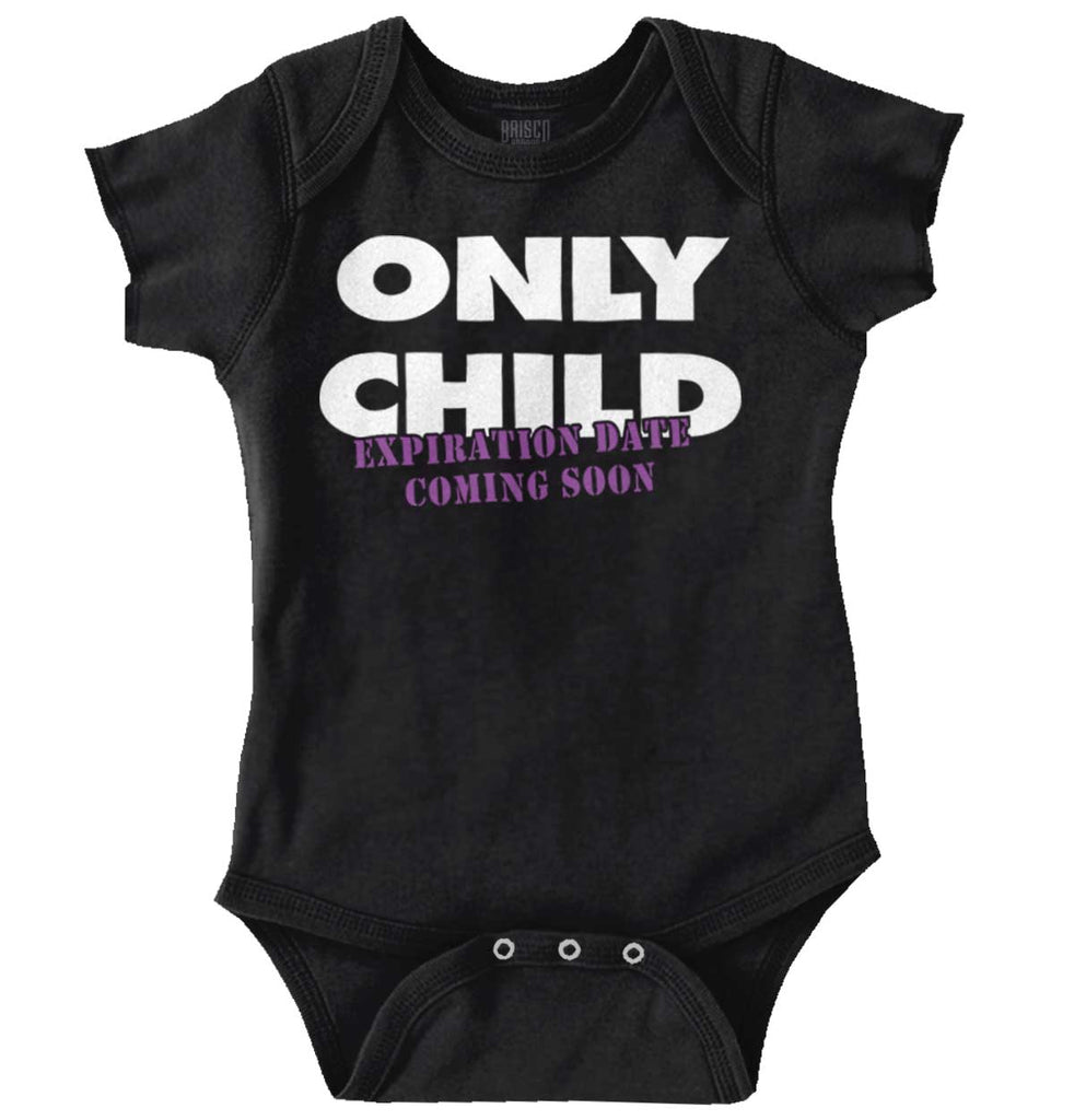 Only Child Expiration Date Romper Bodysuit-Direct To Garment Print-Brisco Baby