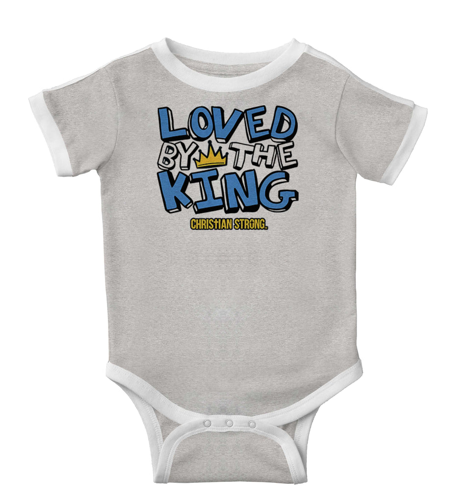 Loved By The King Ringer Romper Bodysuit-Direct To Garment Print-Brisco Baby