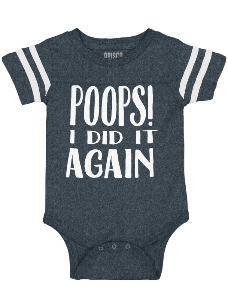 Poops I Did It Again Football Romper Bodysuit-Direct To Garment Print-Brisco Baby