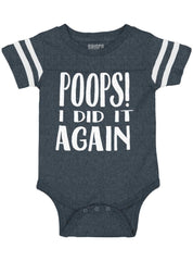 Poops I Did It Again Football Romper Bodysuit-Direct To Garment Print-Brisco Baby