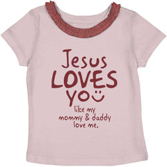 Jesus Loves You Toddler Ruffled Trim T-Shirt-Direct To Garment Print-Brisco Baby