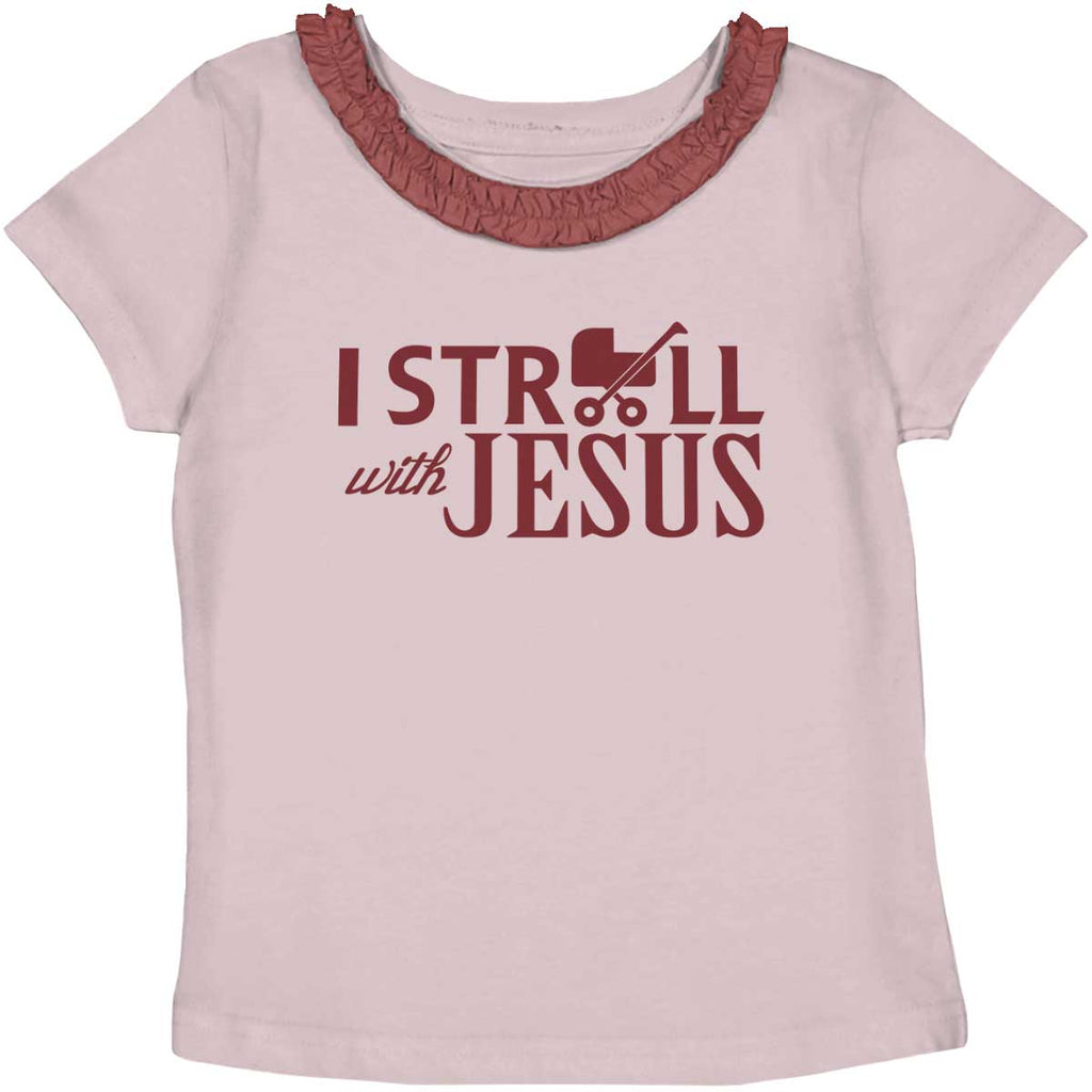 Stroll With Jesus Toddler Ruffled Trim T-Shirt-Direct To Garment Print-Brisco Baby