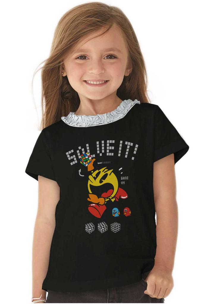 Solve It Pac-Man Toddler Ruffled Trim T-Shirt-Direct To Garment Print-Brisco Baby