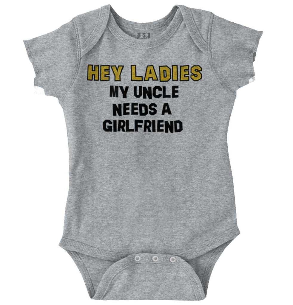 Uncle Needs Girlfriend Romper Bodysuit-Direct To Garment Print-Brisco Baby