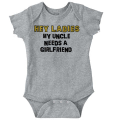 Uncle Needs Girlfriend Romper Bodysuit-Direct To Garment Print-Brisco Baby