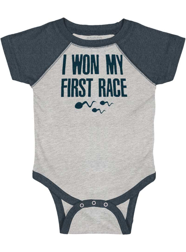 Won The Race Raglan Romper Bodysuit-Direct To Garment Print-Brisco Baby