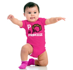 P Is For Princess Leia Romper Bodysuit-Direct To Garment Print-Brisco Baby